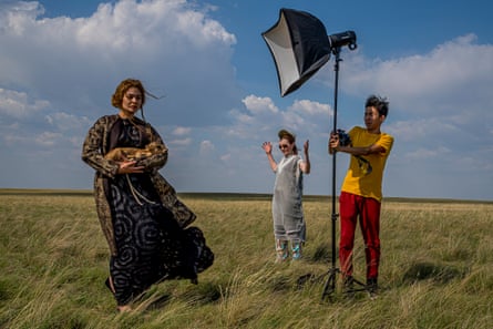 During a photo shoot for a Kazakh artist’s project, actress Almira Tursyn holds a baby saigua, a specimen of a rare species of Eurasian antelope that lives mainly on the steppes of Kazakhstan. A trained psychologist, she was chosen from 15,000 applicants to play Tomyris, the legendary queen of the steppe.