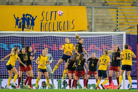The Soft Hooligans banner can be seen behind the goal during Sweden’s match against Belgium at the Euros in 2022.