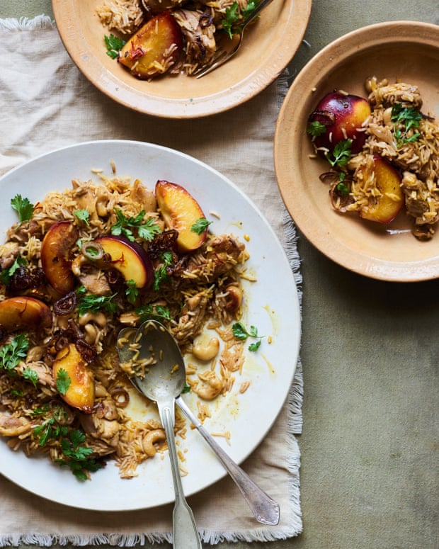 Ravinder Bhogal’s chicken and peach pilaf.