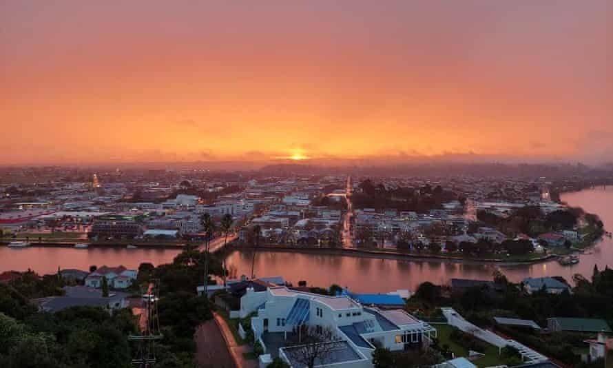 View of Whanganui, New Zealand from the Durie Hill Elevator office at sunset