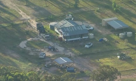 An aerial view of the Wieambilla property where two police officers and neighbour were shot dead