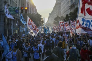 Buenos Aires, Argentina: Protesters march towards Plaza de Mayo to demand action to combat inflation