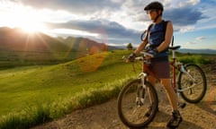 A mountain biker at sunset in Boulder, Colorado.