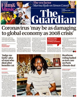 Guardian front page, Friday 28 February 2020