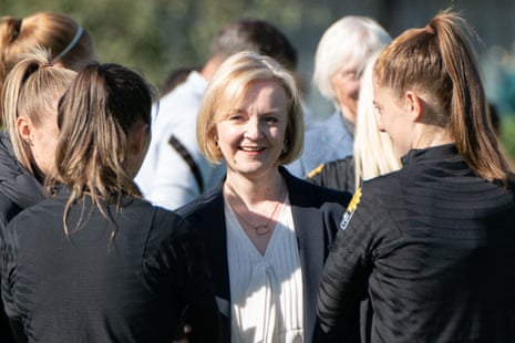 Liz Truss meeting members of England women's football team today.
