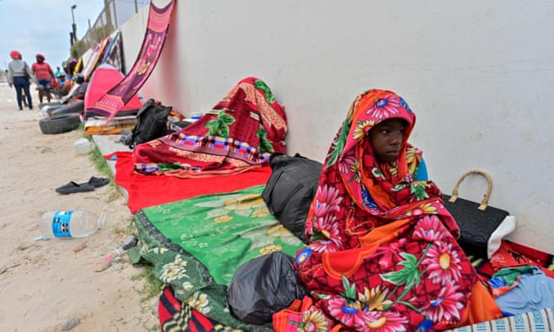 The emergency migrant shelters in Reynosa are full, so migrants set up camp outside, with little shelter from sun or rain.