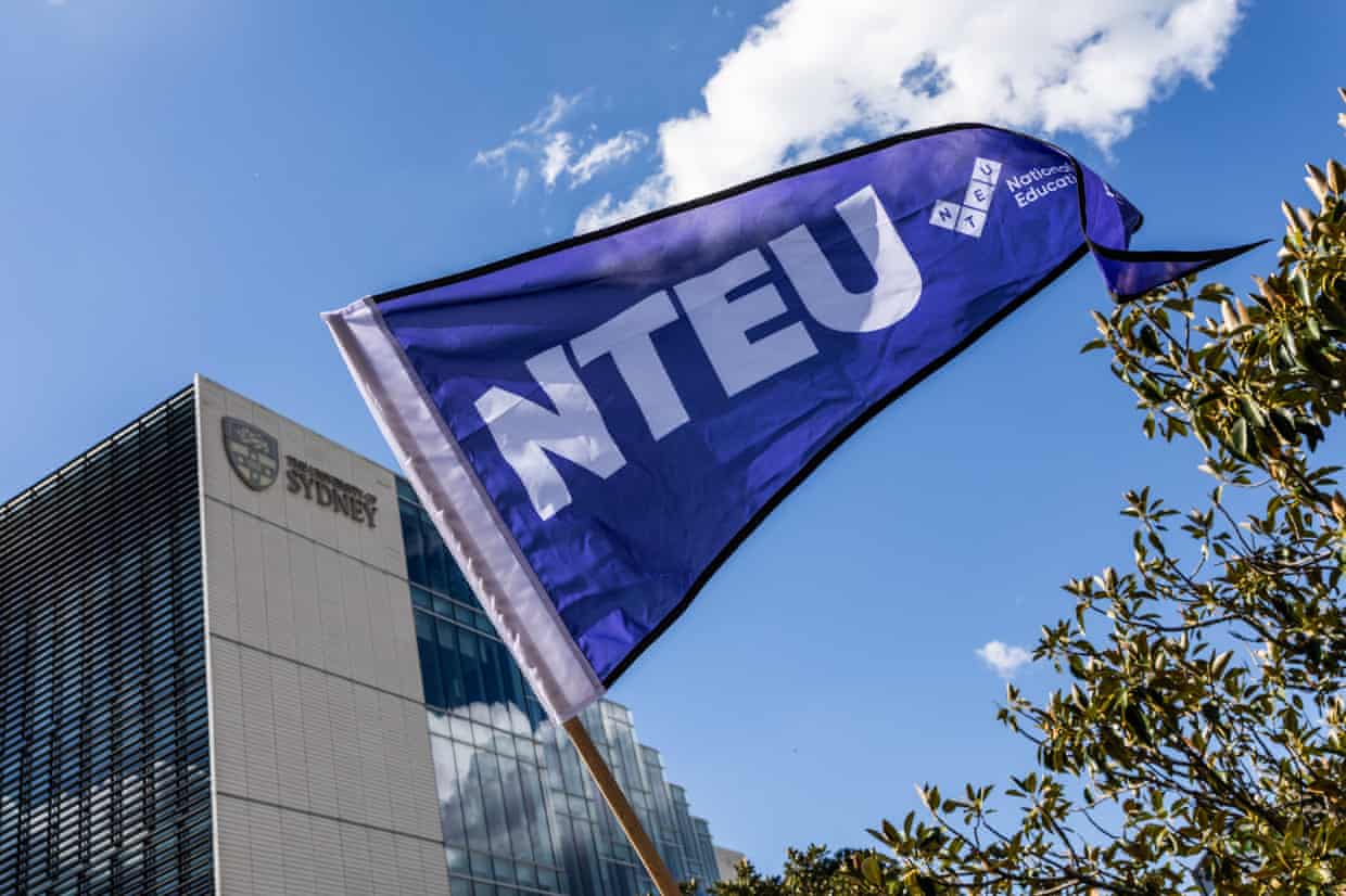 Students and staff gather at the University of Sydney as staff take strike action