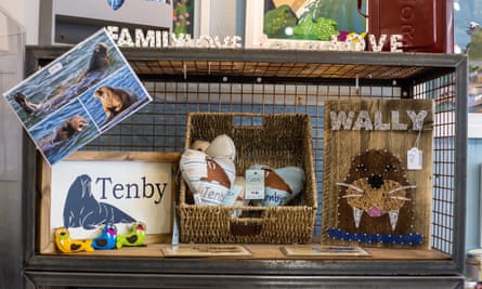 Wally-related merchandise is seen for sale in the Nook Craft gift shop in Tenby, Wales.