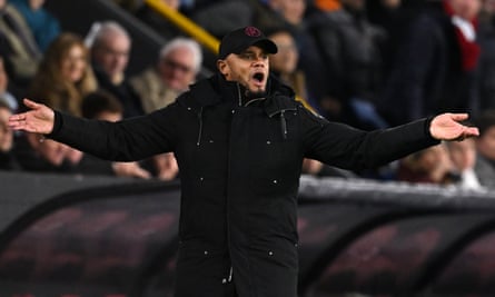 Burnley manager Vincent Kompany gestures on the touchline.