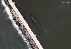 The Rhosus ship is seen sunk at the Port of Beirut, Lebanon.