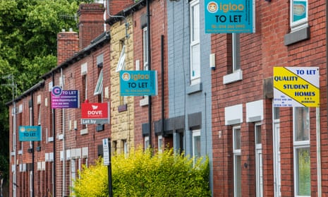 buy to let signs adorn a red brick terraced street in Sheffield