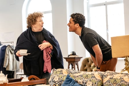 Nicky Goldie as Mrs Boyle and Joshua Riley as Christopher Wren in rehearsals for The Mousetrap.