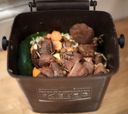 Food waste in a recycling bin