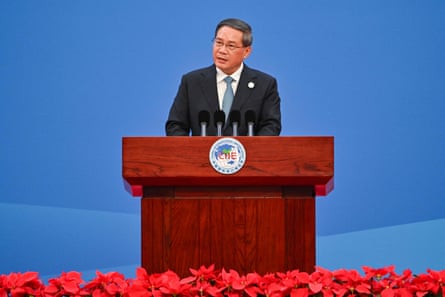 China's Premier Li Qiang speaking in Shanghai in November