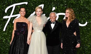 Armani with his niece Roberta, Cate Blanchett and Julia Roberts The Fashion Awards 2019 in London this week.