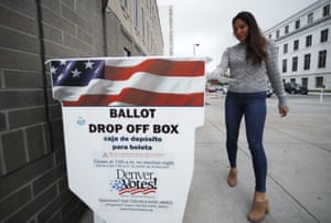 Denver, USRosa Amaya of Denver drops off drop off ballots at the Denver Electoral Commission. Voters could make Denver the first U.S. city to decriminalise the use of psilocybin, the psychoactive substance in “magic mushrooms” if the measure passes