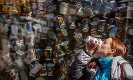 A woman drinking coffee in Kiev, October 2015