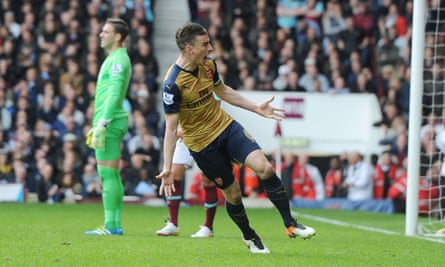 Laurent Koscielny celebrates scoring Arsenal’s equaliser in the 3-3 draw at West Ham United