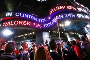 Back in Times Square, fans looks around as more results flood in and the name of the 45th US president looks increasingly likely to be Trump