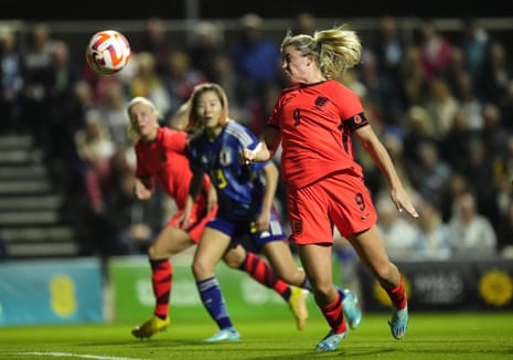England's Alessia Russo (right) goes close with a header.