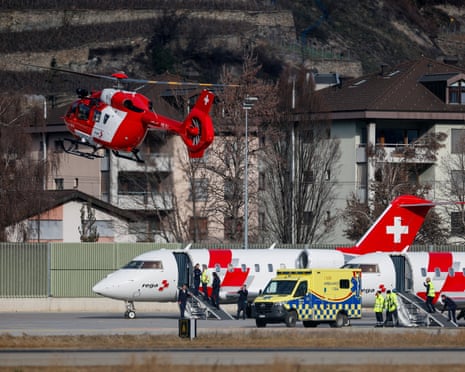 Swiss ambulance aircraft at Sion airport, near Crans-Montana