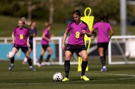 Lotte Wubben-Moy of England controls the ball during a training session at St George’s Park