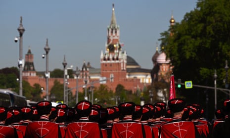 Russian cossacks arrive to participate in the parade.