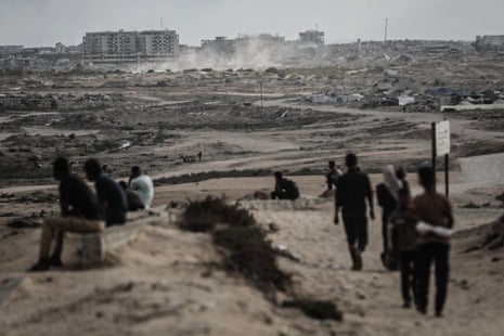Smoke rises after Israeli forces carried out attacks on several areas across the Gaza Strip despite the announcement of a ceasefire agreement in Gaza City, Gaza on Thursday.