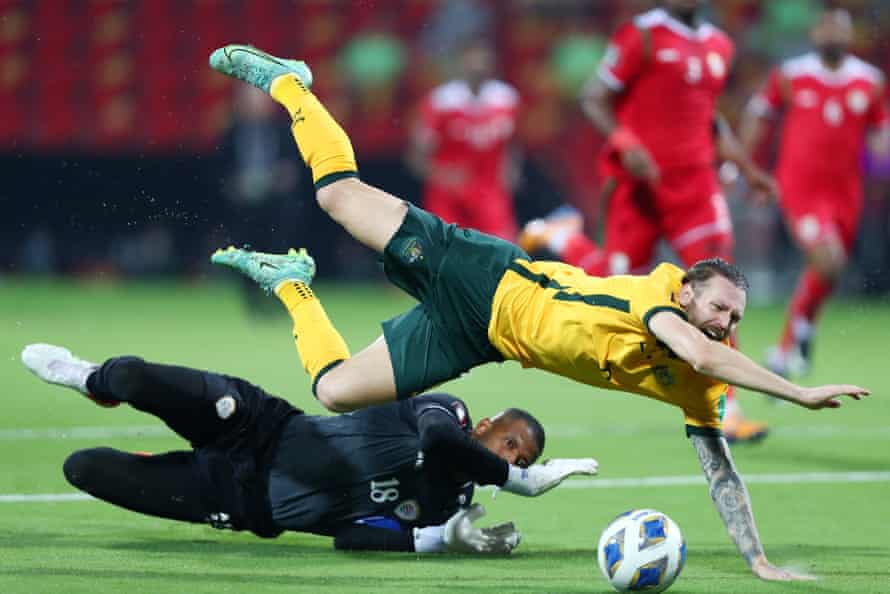 World Cup doomsday scenario looms after Socceroos slip up in Oman | World Cup 2022 qualifiers 2 Martin Boyle wins a penalty at the Sultan Qaboos Sports Complex.