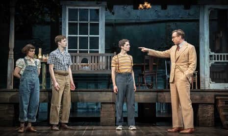 ‘Full of modest conviction’: Rafe Spall, right, as Atticus Finch, with (l-r) Gwyneth Keyworth (Scout Finch), Harry Redding (Jem Finch) and David Moorst (Dill Harris) in To Kill a Mockingbird.