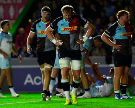 Harlequinsâ Jack Kenningham looks dejected during the defeat by Bath at the Stoop in September