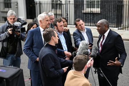 David Lammy, the deputy PM, speaks to the media in Downing Street