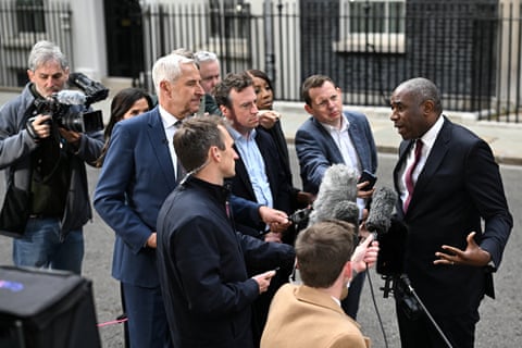 David Lammy, the deputy PM, speaks to the media in Downing Street