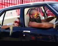 Dan Prior in the driver’s seat of a 74 Holden HQ with his son Hunter Prior.