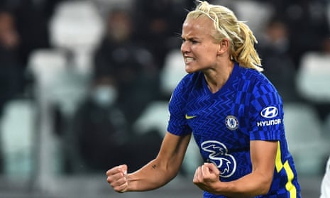 Pernille Harder celebrates scoring Chelsea’s winner in their 2-1 victory at Juventus