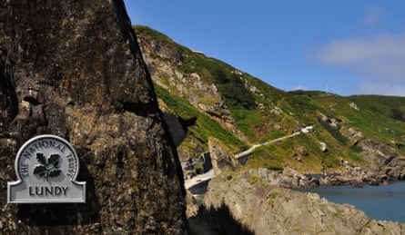 The path to the top of the the UK’s Island of Lundy slowly climbs up the rocky cliffs to the village.