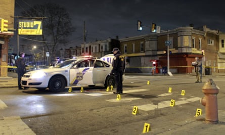 Police at the scene of a 2016 shooting in Philadelphia.