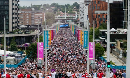 Olympic Way packed with fans before the Euro 2020 final