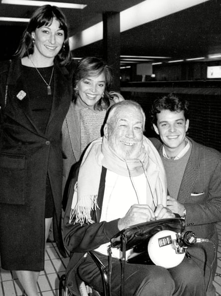 Danny Huston, right, in 1985 with his father John, mother Zoë Sallis and sister Anjelica.