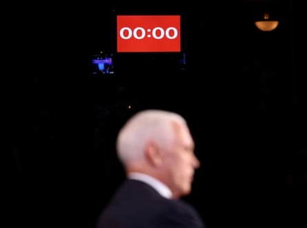 Mike Pence takes part in the 2020 vice-presidential debate with Senator Kamala Harris in Salt Lake City, Utah on 7 October 2020.