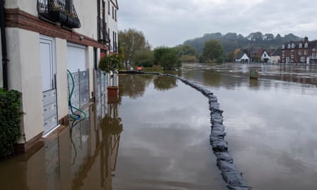 Temporary flood defences in place in Bewdley, Worcestershire, in October last year.