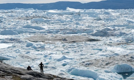 Free-floating ice jammed into the Ilulissat Icefjord during unseasonably warm weather in western Greenland. 