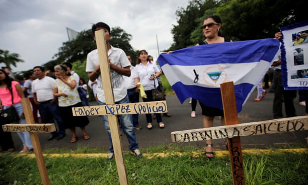 Crosses are placed at a memorial for victims killed in recent protests against Nicaraguan President Daniel Ortega’s government.