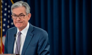 Jerome Powell at a press briefing in March. He told the banking committee on Tuesday: ‘Until the public is confident that the disease is contained, a full recovery is unlikely.’