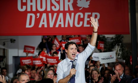 Justin Trudeau campaigns in Quebec on 16 October.