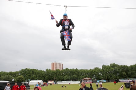 Boris Johnson stuck on a zip line.