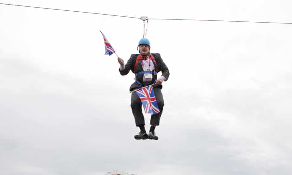 Boris Johnson stuck on a zipline