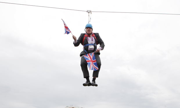Boris Johnson stuck on a zipline