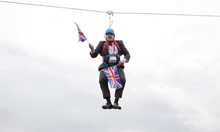 Boris Johnson on a zip-line