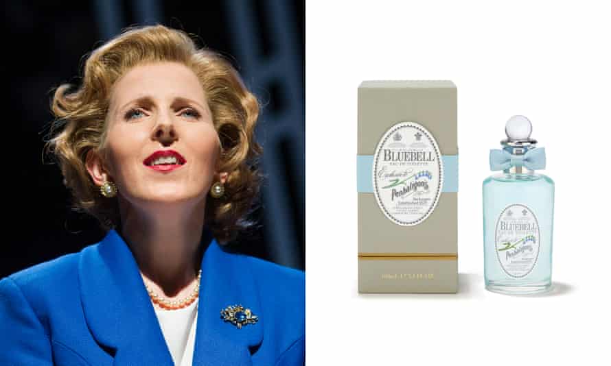 Lost innocence … Fenella Woolgar as Margaret Thatcher in Handbagged, 2013; and the PM’s favourite, Bluebell.